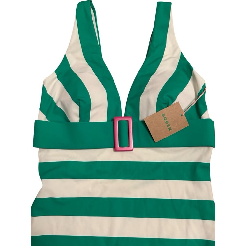 NEW - BODEN women PORTO V-NECK resin buckle one piece swimsuit green white SZ 6L - Picture 13 of 15